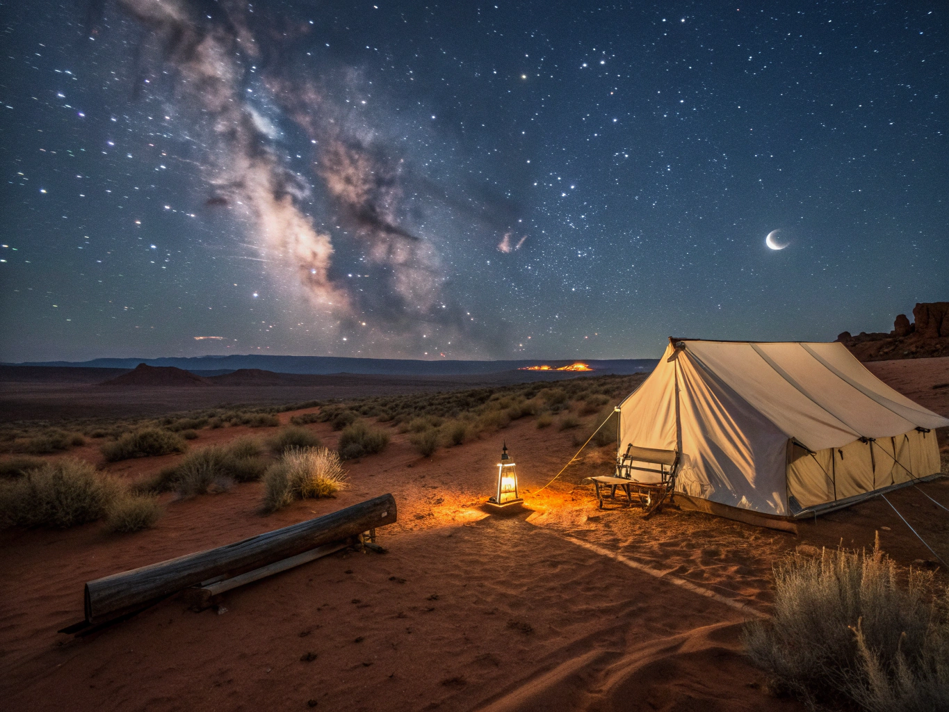 Long exposure of the milky way over a remote campsite