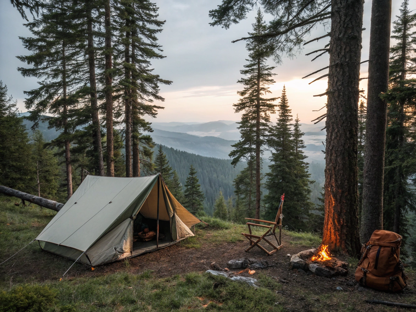 Overland camping setup in the mountains