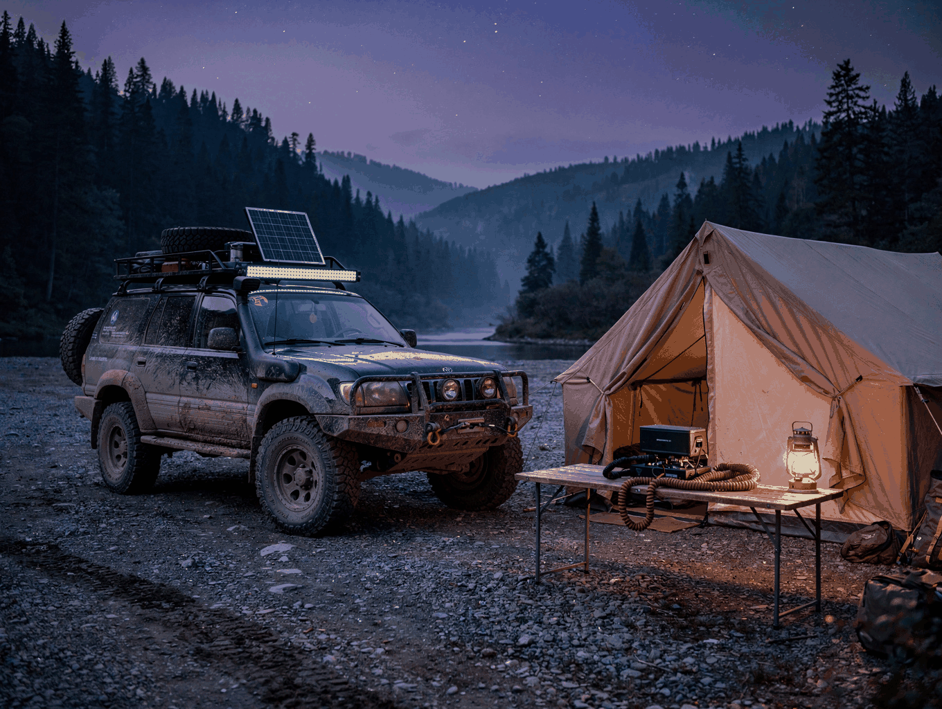 View from the back of an overland truck into the wilderness